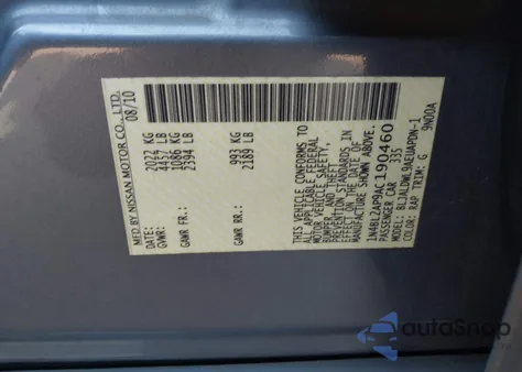 2010 Nissan Altima 3.5 Sr from USA, damaged, VIN 1N4BL2AP9AC190460